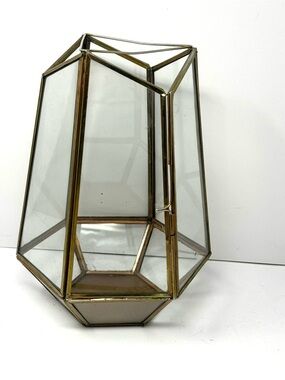 Anthropologie Brass & Glass Large Terrarium Candle Holder Lantern 11”